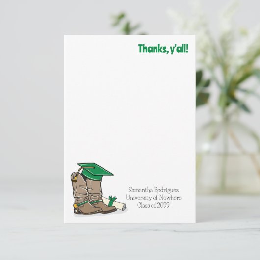 Groene studiepop en cowboy Boot Bedankkaart (Staand voorkant)