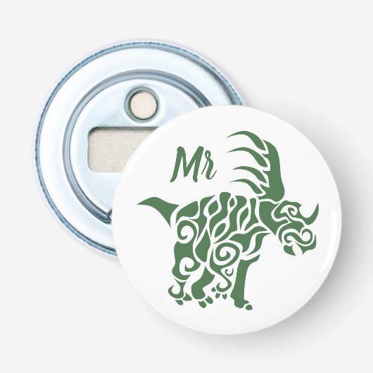 Groene Styracosaurus met Tribal War Paint Button Flesopener (Voorkant)