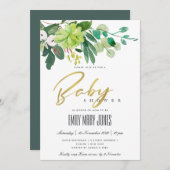 GROENE SUCCULENT FOLIAGE WATERVERF BABY SHOWER KAART (Voorkant / Achterkant)