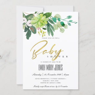 GROENE SUCCULENT FOLIAGE WATERVERF BABY SHOWER KAART