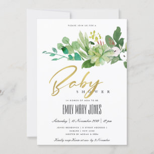 GROENE SUCCULENT FOLIAGE WATERVERF BABY SHOWER KAART