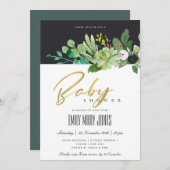 GROENE SUCCULENT FOLIAGE WATERVERF BABY SHOWER KAART (Voorkant / Achterkant)
