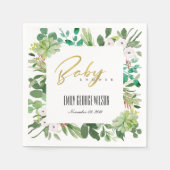 GROENE SUCCULENT FOLIAGE WATERVERF BABY SHOWER SERVET (Voorkant)