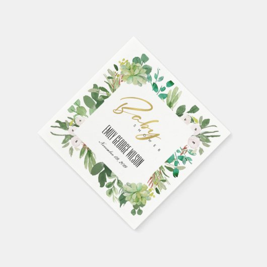 GROENE SUCCULENT FOLIAGE WATERVERF BABY SHOWER SERVET (Hoek)