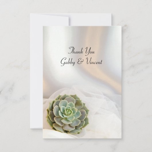 Groene succulent op witte platte trouwthank-you bedankkaart (Voorkant)