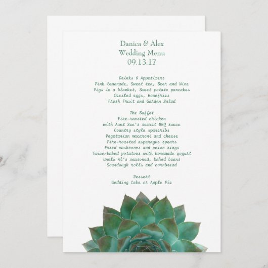 Groene Succulent Wedding Menu Sjabloon (Voorkant / Achterkant)