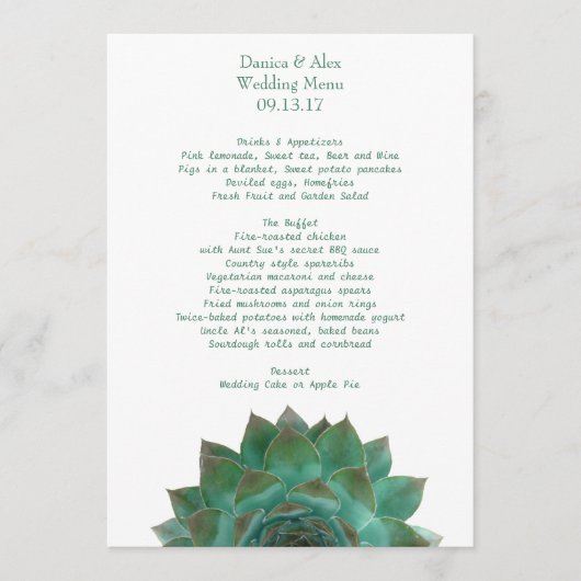 Groene Succulent Wedding Menu Sjabloon (Voorkant)