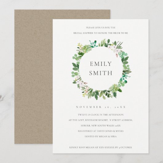 GROENE SUCCULENT WREATH FAUNA VRIJGEZELLENFEEST IN BEDANKKAART (Voorkant / Achterkant)