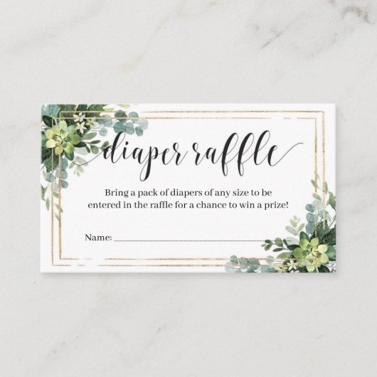 Groene Succulente Bloemen Gouden Lijsten Luier Raf Informatiekaartje (Voorkant)