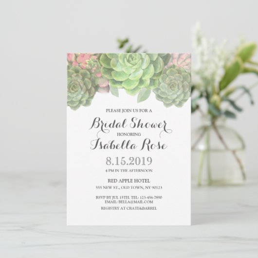 Groene Succulente Bridal Shower Invitations Kaart (Staand voorkant)
