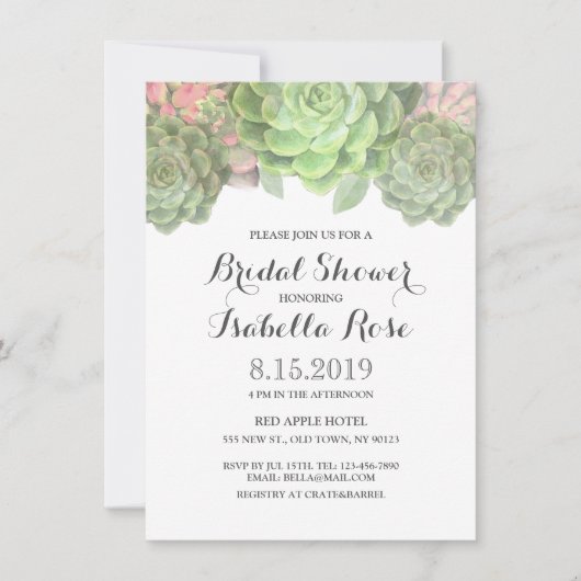 Groene Succulente Bridal Shower Invitations Kaart (Voorkant)