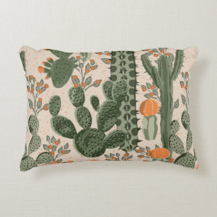 Groene  succulente cactus en oranje bloemen  accent kussen