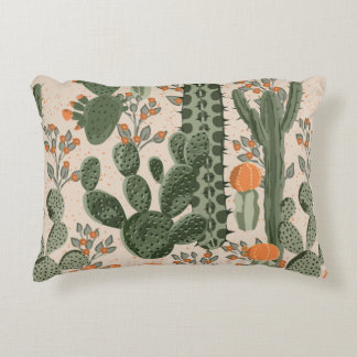 Groene  succulente cactus en oranje bloemen accent kussen