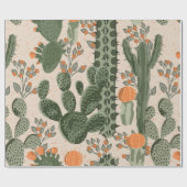 Groene  succulente cactus en oranje bloemen cadeaupapier (Vlak)