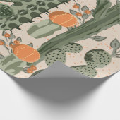 Groene  succulente cactus en oranje bloemen cadeaupapier (Hoek)