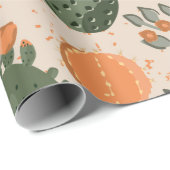 Groene  succulente cactus en oranje bloemen cadeaupapier (Rol Hoek)