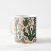 Groene  succulente cactus en oranje bloemen koffiemok (Voorkant links)
