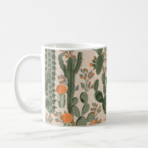 Groene  succulente cactus en oranje bloemen koffiemok