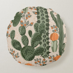 Groene succulente cactus en oranje bloemen rond kussen
