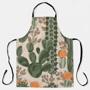 Groene  succulente cactus en oranje bloemen  schort