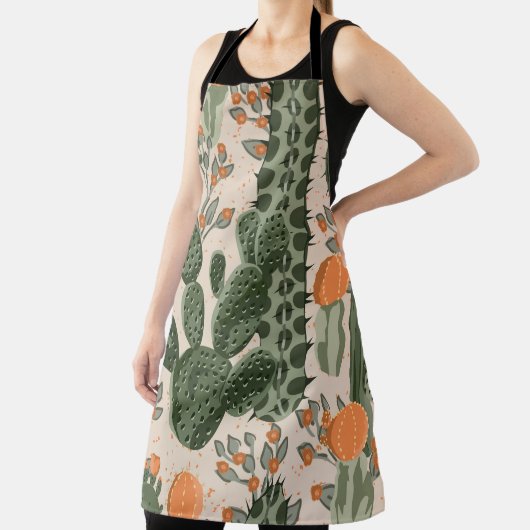 Groene  succulente cactus en oranje bloemen schort (Insitu)