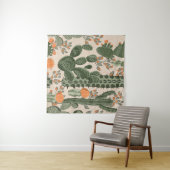 Groene  succulente cactus en oranje bloemen wandkleed (In Situ (horizontaal))