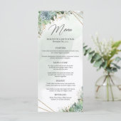 Groene succulente eucalyptusgoud lijst menu (Staand voorkant)