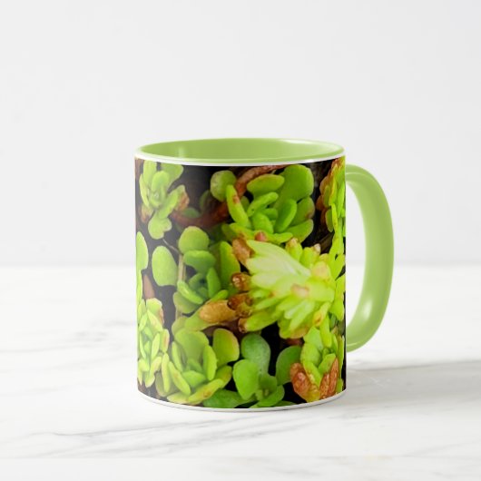Groene Succulente Flowers Mok (Voorkant rechts)