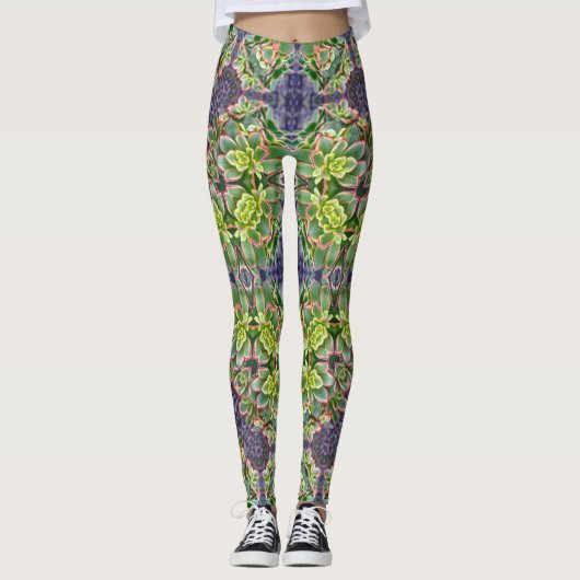 Groene Succulente Geometrische Leggings (Voorkant)
