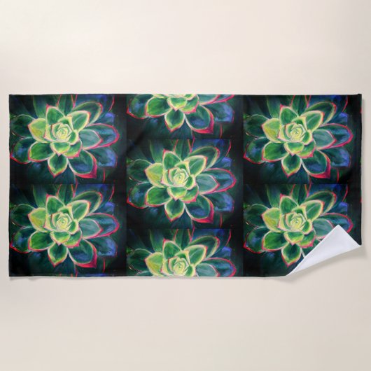 Groene Succulente Kunsttekening Strandlaken (Voorkant)