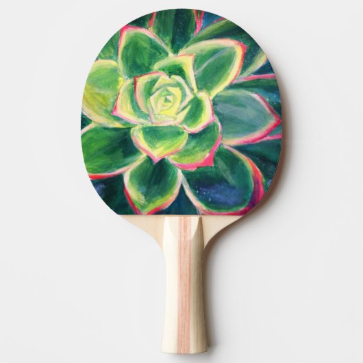Groene Succulente Kunsttekening Tafeltennisbatje (Voorkant)