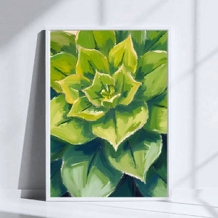 Groene Succulente Plant Waterverfschilderij Poster