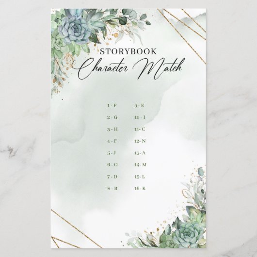 Groene succulte bloemen Spottekarakter Match (Achterkant)