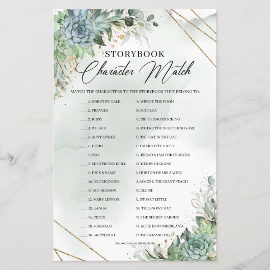 Groene succulte bloemen Spottekarakter Match (Voorkant)