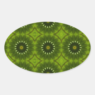 Groene Sunburst Abstracte Kaleidoscoop Patroon Ovale Sticker
