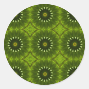 Groene Sunburst Abstracte Kaleidoscoop Patroon Ronde Sticker