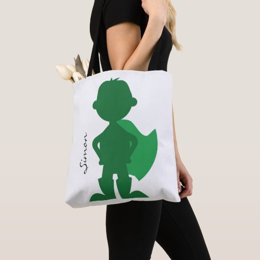Groene superheld Boy Modern persoonlijke Silhouett Tote Bag (Dichtbij)