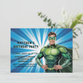 Groene superheld jongens verjaardagsfeestje kaart (Staand voorkant)