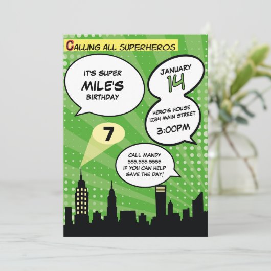 Groene Superhelden Comic Book Stijlvol Verjaardags Kaart (Staand voorkant)