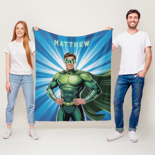 Groene superheldenjongens verjaardagsfeest cadeau fleece deken (In situ)