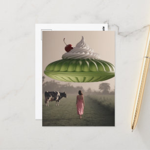 Groene surrealistische zoete traktatie in melkweid briefkaart
