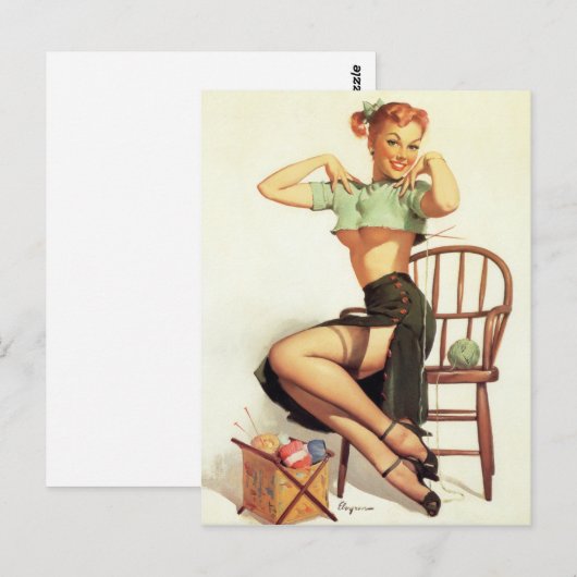Groene Sweater Pin Up Briefkaart (Voorkant / Achterkant)