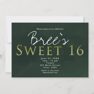 Groene SWEET 16 Chic Elegant Verjaardagsfeest Kaart