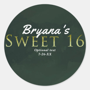 Groene SWEET 16 Chic Elegante Verjaardagsfeest Fav Ronde Sticker