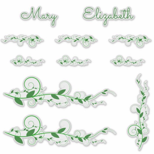 Groene Swirly Vines en naamstickers Sticker (Voorkant)