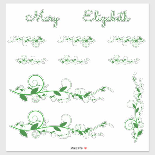 Groene Swirly Vines en naamstickers Sticker (Vel)