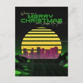 Groene Synthwave Kerstmis Feestdagenkaart
