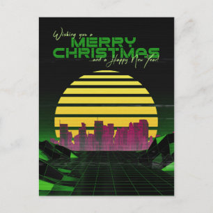 Groene Synthwave Kerstmis Feestdagenkaart