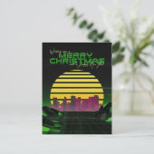 Groene Synthwave Kerstmis Feestdagenkaart (Staand voorkant)