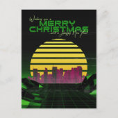 Groene Synthwave Kerstmis Feestdagenkaart (Voorkant)